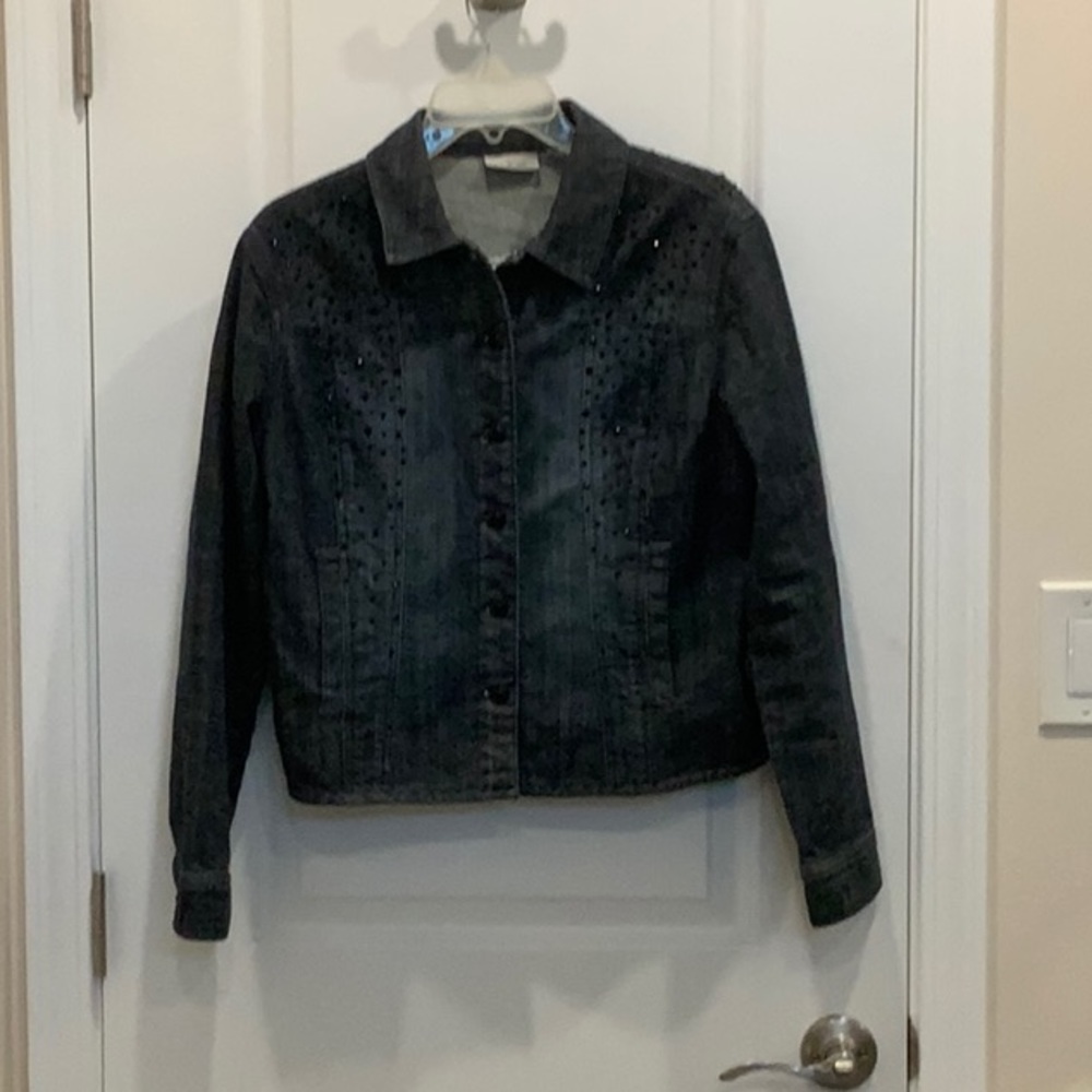 Chicos platinum jean jacket long sleeve size 1